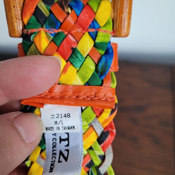 The Ritz Woven Fabric Belt M/L Adjustable Brown Buckle Vintage Taiwan - Picture 7 of 13